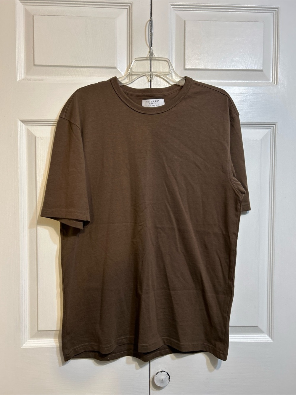 Primark Relaxed Fit Crew Neck T Shirt Men's Short Sleeve 100% Cotton Tee Brown